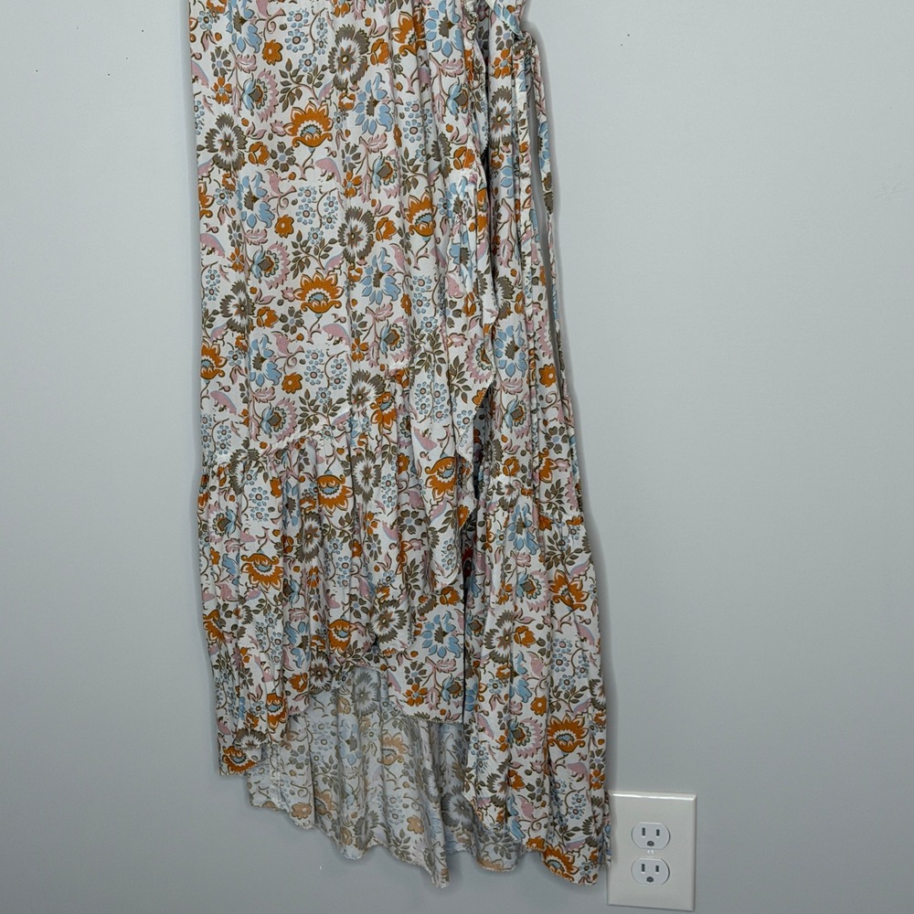 Faherty Floral Print Ruffle Sleeve Carmen Wrap Midi Dress Size Small Cottagecore - Picture 7 of 15